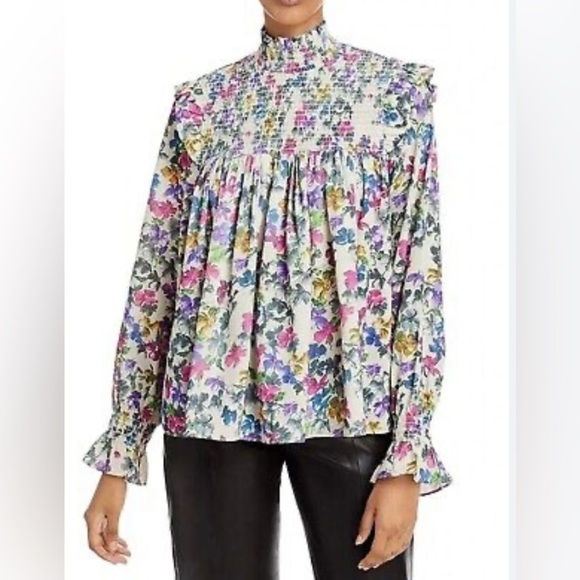French Connection Tops - French Connection Black and White Smocked Blouse